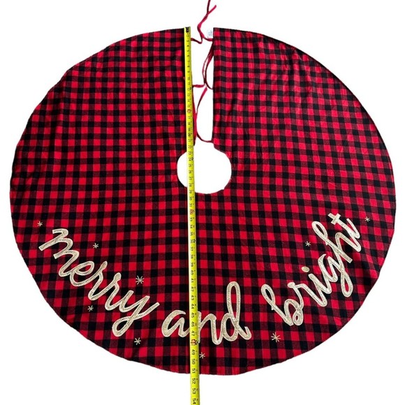 Christmas Tree Skirt 53in Xmas Tree Skirt Red Black Buffalo Plaid Reversible - Picture 6 of 10